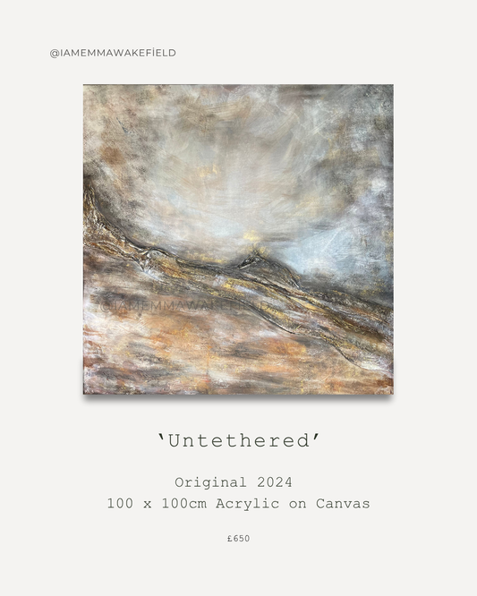 ‘Untethered’ 100 x 100 cm Original Acrylic + modelling plaster on canvas