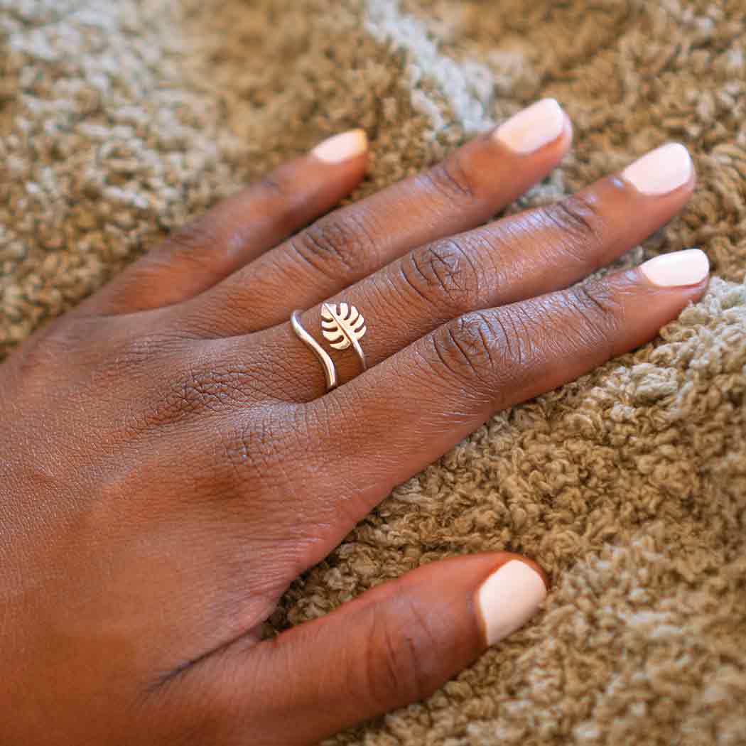 Golden Monstera Leaf Ring adjustable size