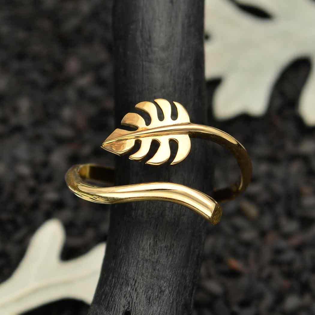 Golden Monstera Leaf Ring adjustable size