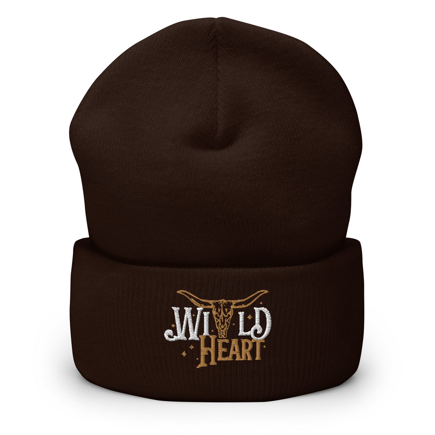 Wild Heart Cowgirl Cowboy Western Longhorn Embroidered Cuffed Beanie