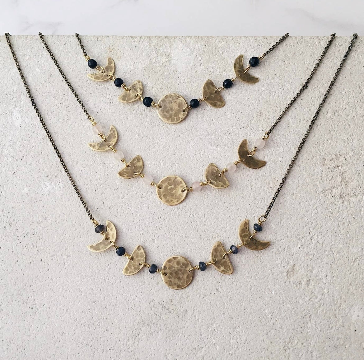 Handmade Boho Moon Phase Necklace Onyx