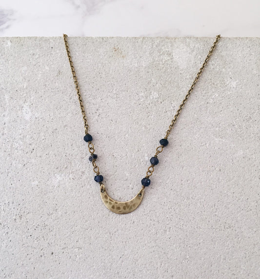 Crescent Moon Necklace with Iolite Crystal